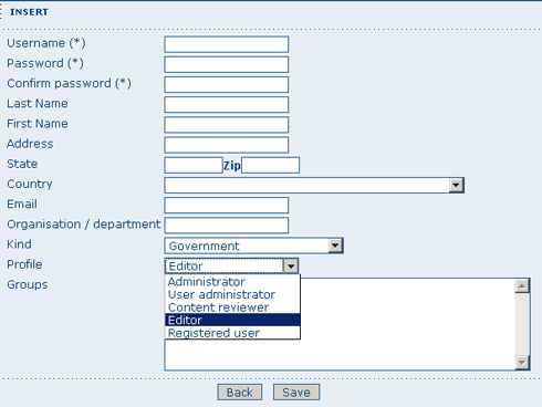 User information form