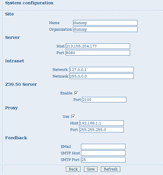 The configuration options